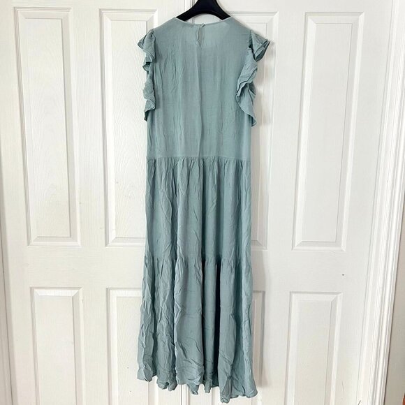 $537 NWOT BCBGMAXAZRIA Flutter Sleeve Cutout Embroidered Maxi Dress Blue Sz L - Picture 10 of 11